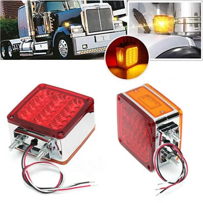 2 Square Dual Face Stud Mount Pedestal Cab Fender Turn Signal Light 39 LED Truck - Image 1 of 4