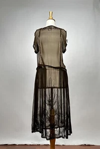 Antique art deco 1920s brown silk chiffon flapper dress glass beading AS IS - Picture 1 of 12