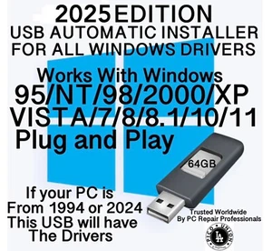 2025 Edition USB All Windows 11, 10, 8, 7, Vista, XP Drivers Automatic Installer - Picture 1 of 1