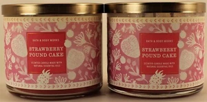 QTY 2 x Bath & Body Works STRAWBERRY POUND CAKE 3 Wick 14.5 Oz Scented Candle - Picture 1 of 1