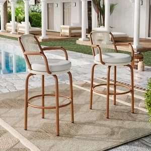 Rustic Modern Outdoor Bar Stools Bar Chair Durable Metal Frame with Cushions - Picture 1 of 22