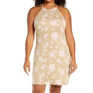 New Sz.XL Nordstrom BP Mini Dress Floral Knit Stretch Fitted Spaghetti Straps - Picture 1 of 5