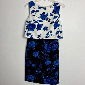 Hobbs London Size 6 Shift Dress Floral Blue White Knee Length Sleeveless Career - Picture 1 of 6