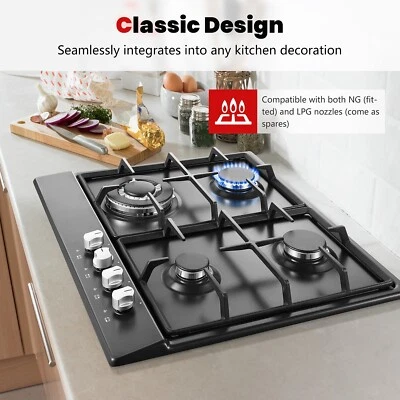 SNDOAS 58cm Table de cuisson à gaz 4 feux, encastrable ou non 8060W,  NG/LPG - Photo 1/4