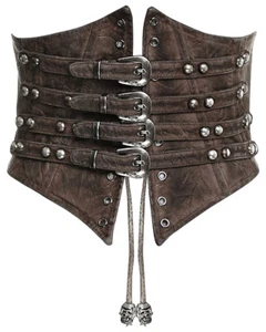 Punk Rave Steampunk Corset Cincher Brown Gothic Waspie Girdle Belt Faux Leather - Picture 1 of 9