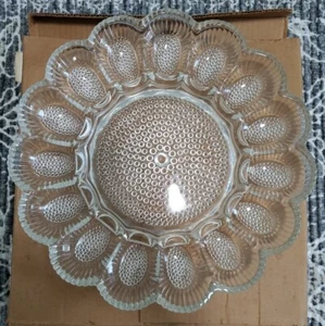 Indiana Glass Crystal Deviled Eggs Relish Serving Tray W/ Box Vintage Hobnail - Picture 1 of 3