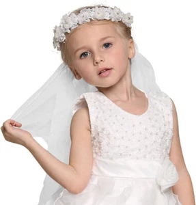 Short Wedding Veil Lace Flower Rhinestone Pearl girl 2 layer party wreath party - Picture 1 of 11