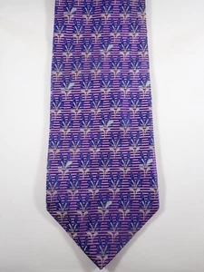 JOHN W NORDSTROM BLUE & PURPLE w/ FLOWERS GEOMETRIC 100% ITALIAN SILK NECK TIE - Picture 1 of 11