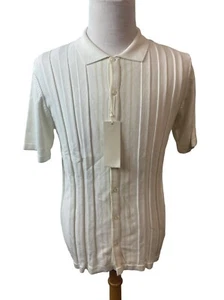 Perry Ellis Mens Ribbed Knit Short Sleeve Button-Up Shirt White Sz L - Picture 1 of 7