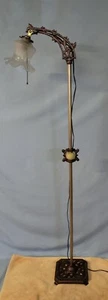 Vtg  Art Deco Hook Bridge Arm Floor Lamp Agate Ruffled Shade Pull Chain - Picture 1 of 8