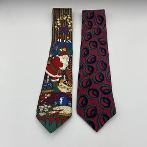 Lot of 2 Vintage Men's Woodward Christmas Holiday Ties 100% Silk Santa - Picture 1 of 8