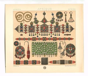 Antique Print Litho JEWELRY OF THE KABYLIE ALGERIA 1888 Le Costume Historique - Picture 1 of 2
