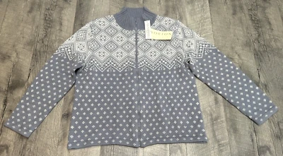 Cárdigan suéter de lana Norton vintage para mujer azul medio Fair Isle lunares cremallera NUEVO Foto 1 de 4
