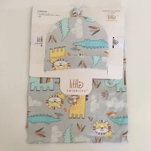 NEW (0-3M) Swaddle Blanket & Hat Animal Theme Baby Gift | Little Celebrity - Picture 1 of 6
