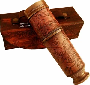 Antique Nautical Marine Brass Telescope Leather With Box Pirate Spyglass Stylish - Picture 1 of 3