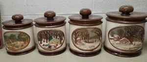 Vintage Hershey’s Canister Cookie Jar set of 4 Concave Landscape village scene - Picture 1 of 9