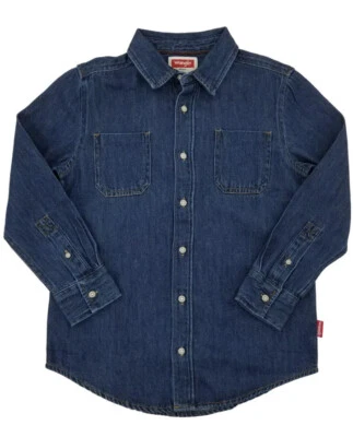 Wrangler Boys Blue Long Sleeve Button-Down Denim Shirt ~ Sz XS 4 - 5 - NEW - Image 1 of 4