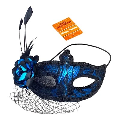 Vintage Mask Womens Teens Girls Venetian Feather Fishnet Masquerade Mardi Gras - Image 1 of 4