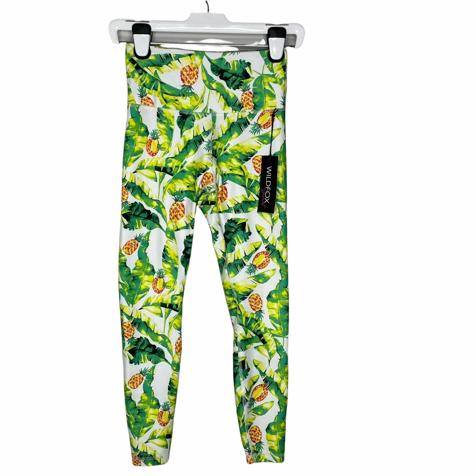 NWT Wild Fox Yoga Pants S Crop Leggings Green  Palms Pinas Pineapple Compression - Image 1 of 4