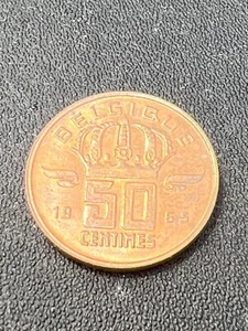1965 Belgium 50 Centimes Coin Featuring Crown & Soldier Design - Picture 1 of 3