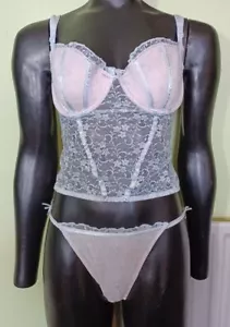 NEW Sorbet Sorfi DJ827 Lace Panel Basque Or Thong, Pink/Blue - Picture 1 of 21