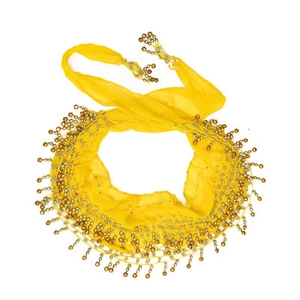 Danza del ventre fazzoletto giallo orientale danza del ventre perle campanelle costume cintura - Foto 1 di 3