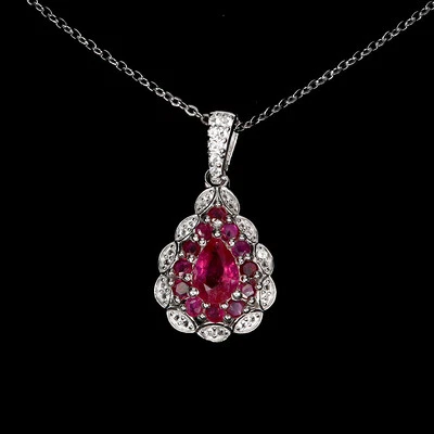 925 Sterling Silver Necklace Pear Ruby 7x5mm Natural Gemstone Jewelry 18 Inches - Image 1 of 4