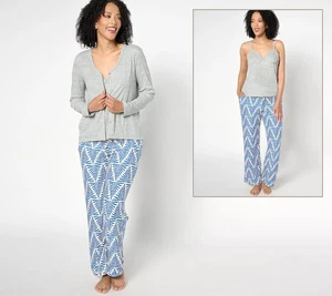 Muk Luks 3-Piece Ribbed Knit & Dream Cloud Lounge Set Indigo Stamp 2X New - Picture 1 of 4