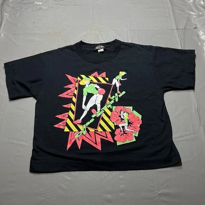 VTG 80s 90s Willy-Dee Summer Cropped Graphic T Shirt Adult M Black Softball - Image 1 of 4