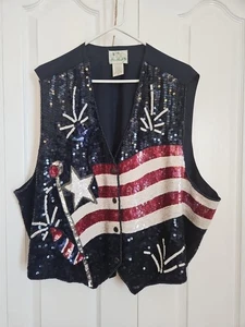 Quacker Factory Sequined Patriotic Vest Womens 3XL USA American Flag July 4th - Picture 1 of 8