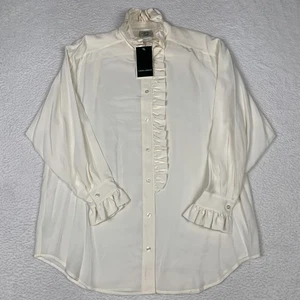 VTG Laura Ashley Blouse Women's 12 100% Silk White Ruffled Sheer Victorian NWT - Picture 1 of 12