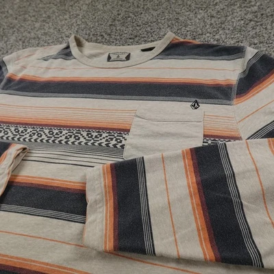 Volcom Shirt Mens L Striped Crewneck Long Sleeve Pocket Skate Surf Grunge Y2K - Image 1 of 4