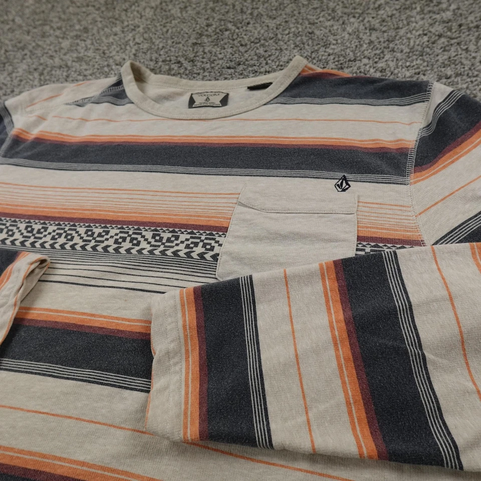 Volcom Shirt Mens L Striped Crewneck Long Sleeve Pocket Skate Surf Grunge Y2K - Image 1 of 4
