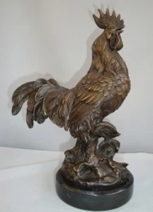 Statue Cock Bird Wildlife French Style Bronze Signed Sculpture - Picture 1 of 7