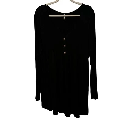 Allegrace Womens Black Long Sleeve Tunic Top With Button Detail blouse shirt Siz - Image 1 of 4