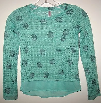 XHILARATION - 女子中号 - AQUA & 灰色针织长袖分层上衣 — 第 1/2 张图片