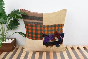 Ethnical Kilim Rug Pillow, Boho Pillow, 24"x24" Orange Cushion Cover, Cushion - Picture 1 of 6