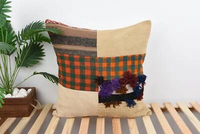 Ethnical Kilim Rug Pillow, Boho Pillow, 24"x24" Orange Cushion Cover, Cushion - Image 1 of 4