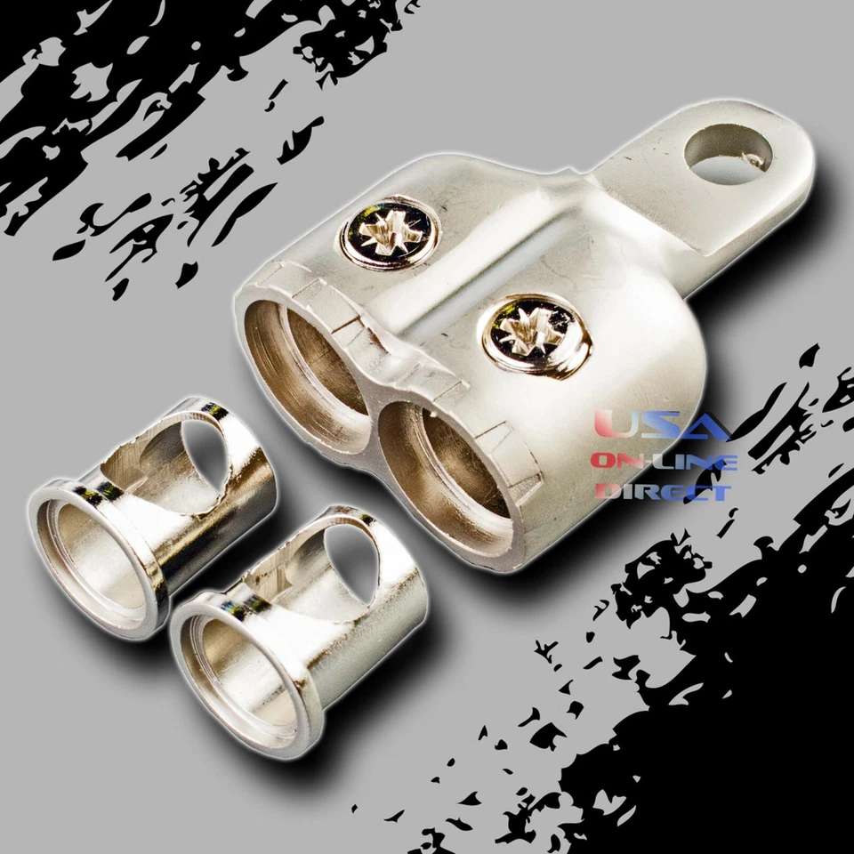  Dual 0/2 AWG Gauge 5/16 Ring Battery Terminal Adapters Marine Audio UTV US  - Image 1 of 1