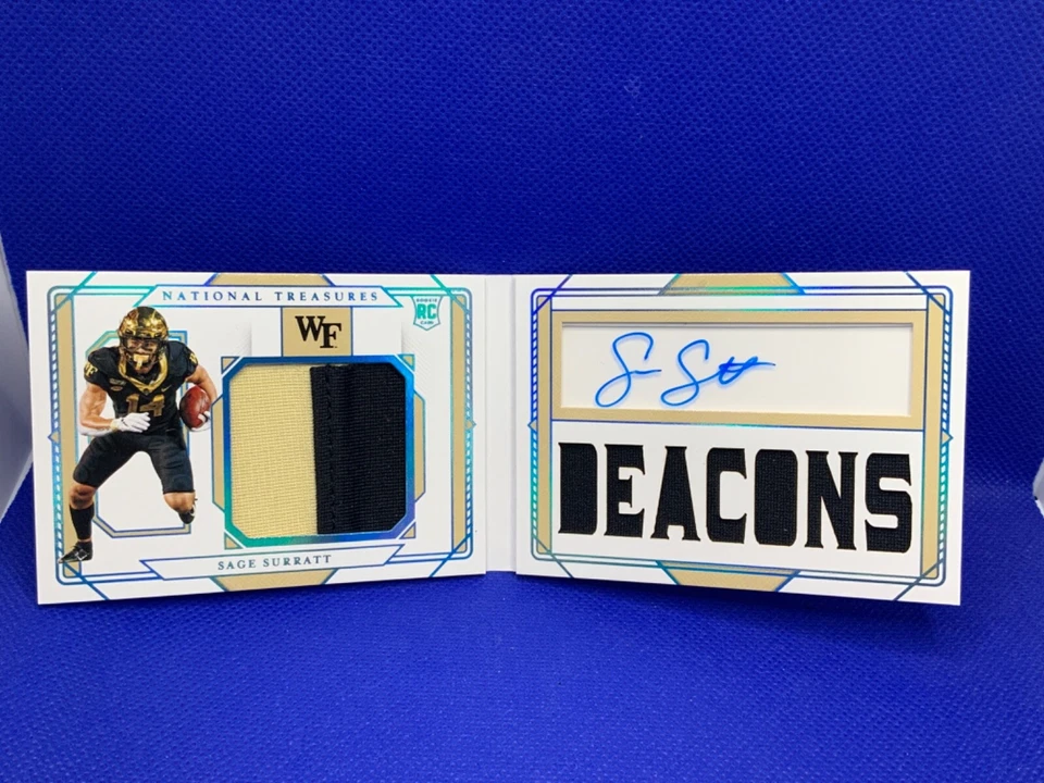 2021 Panini National Treasures Sage Surratt 2 CLR Patch RC Auto Booklet /10 - Image 1 of 4