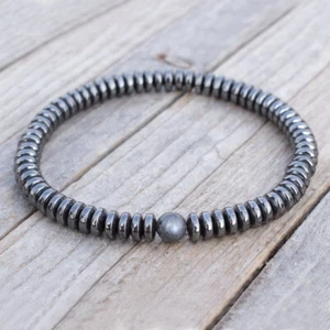 Handmade 6mm Labradorite Stone Hematite Disc Beads Bracelet Gift for Men Jewelry - Picture 1 of 3