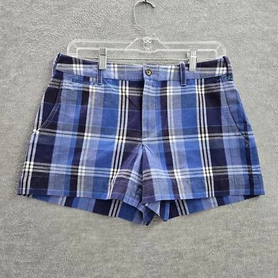 Polo Ralph Lauren Mujer Pantalones Cortos 2 Azul Algodón Lino Poni Logo Bordado Cuadros Foto 1 de 4