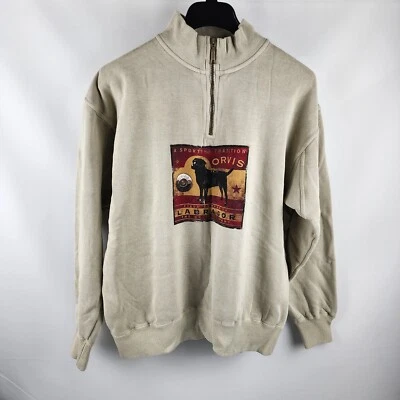 Sudadera Orvis Para Hombre XL Reissler Beige Estampado Perro 61TE 1/4 Cremallera Nueva Con Etiquetas Foto 1 de 4