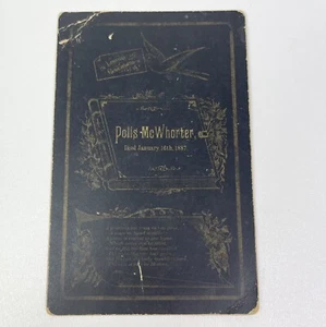 Funeral Remembrance Cabinet Card Pollis McWhorter Died 1887 Mortuary Card Morbid - Picture 1 of 6