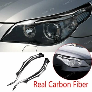 Carbon Fiber Headlight Eyelid Eyebrow Cover Trim For BMW 5 Series E60 2004-2010 - Foto 1 di 11