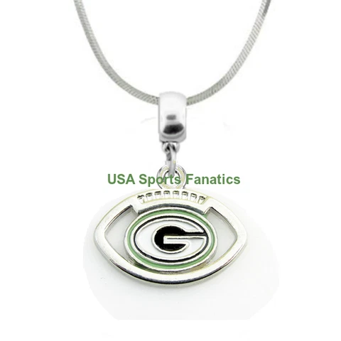 NFL Green Bay Packers Football Logo Pendant Necklace On A 925 Snake Chain Cover