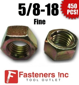 (Qty 450) 5/8-18 Fine Grade 8 Finish Hex Nuts Yellow Zinc Plated Hardened Bulk - Picture 1 of 3