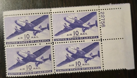 Scott #C27 Twin Motored Transport Plane Plate Block Of 4 Stamps - MNH Cover