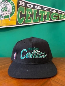 Vintage 90s Sports Specialties Script Boston Celtics NBA Black Snapback Hat Rare - Picture 1 of 6