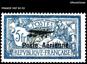 FRANCE 1927 SC C2 LIBERY & PEACE BLK OP POST AERIENNRIE 5fr MHM OG F/VFINE - Picture 1 of 2